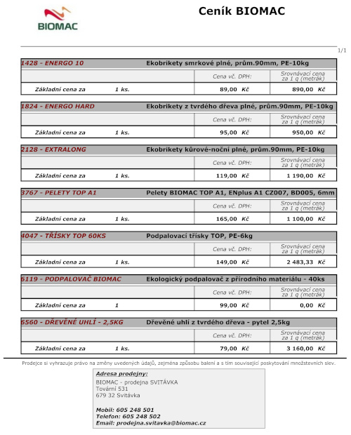 Aktuální ceník Biomac - Flamex Svitávka Aktuální ceník Biomac - Flamex Svitávka
